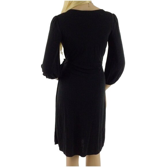 Vintage 90s Ann Taylor Black 3/4 Sleeve V-Neck Wrap Office Siren Corpcore Dress - Picture 6 of 10